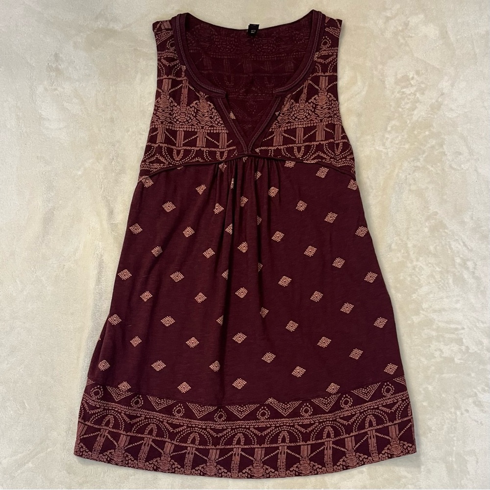 Denver Hayes Maroon Embroidered Boho Tank - Small